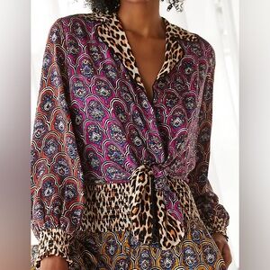 NEW Anthropologie Pink and Orange Patterned Blouse